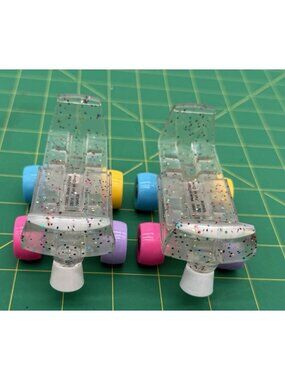 Build A Bear Clear Glitter Roller Skates Multi-Color Wheels Hard Plastic.
